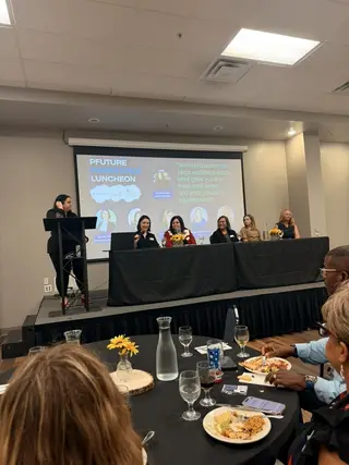 Panelists discussing the Texas workforce at the Pflugerville Chamber's PFuture Workforce luncheon