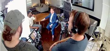 Jonathan Coffman speaking with a More Perfect Union reporter during a filmed interview about Pflugerville's Flock camera debate