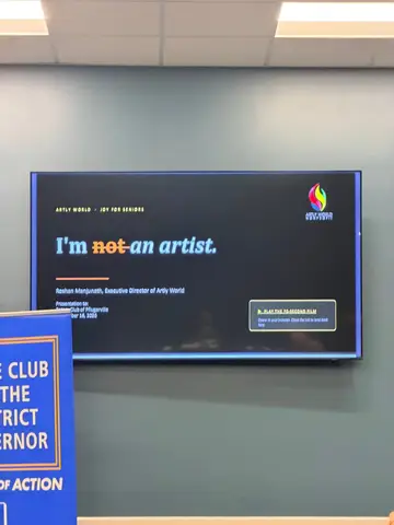 An Artly World presentation about art programs for seniors at the Rotary Club of Pflugerville