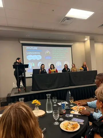 Panelists discussing the Texas workforce at the Pflugerville Chamber's PFuture Workforce luncheon